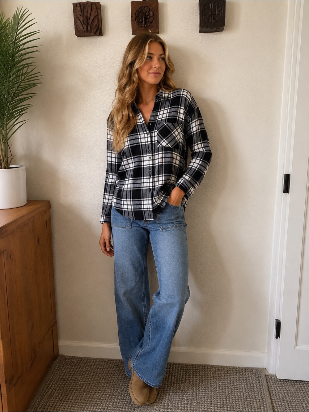wild fable Black and White Plaid Shirt